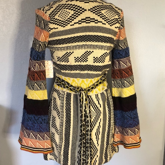 Free People Knit Sweater Mini Dress Long Bell Sleeves Multicolor - Picture 3 of 7